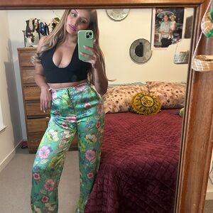 Zara Silk Floral High-Waisted Pants